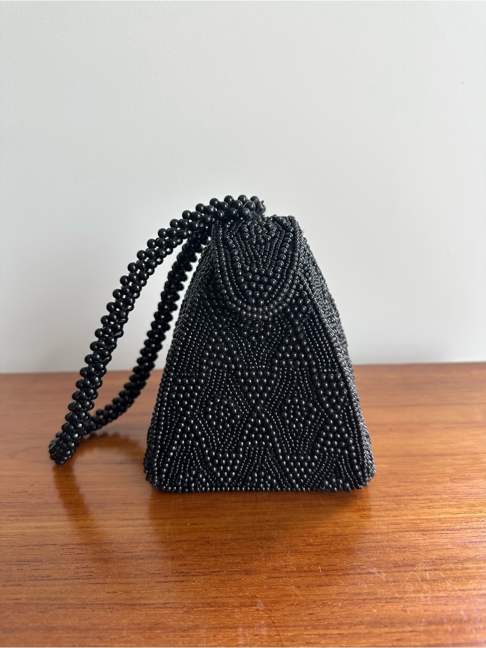 Vintage Black Beaded Pyramid Evening Bag / Purse / Clutch